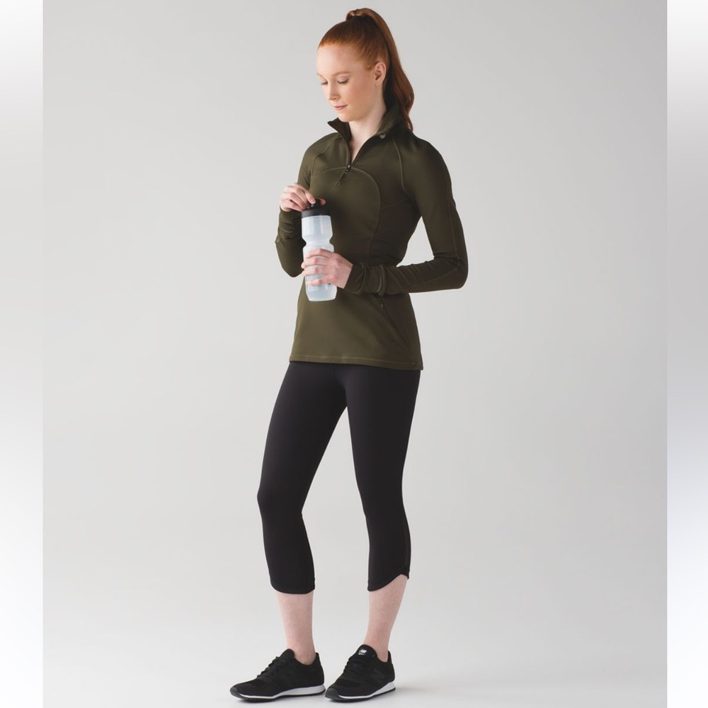 Lululemon first mile olive green 1/2 zip top size 2 gym workout active wear